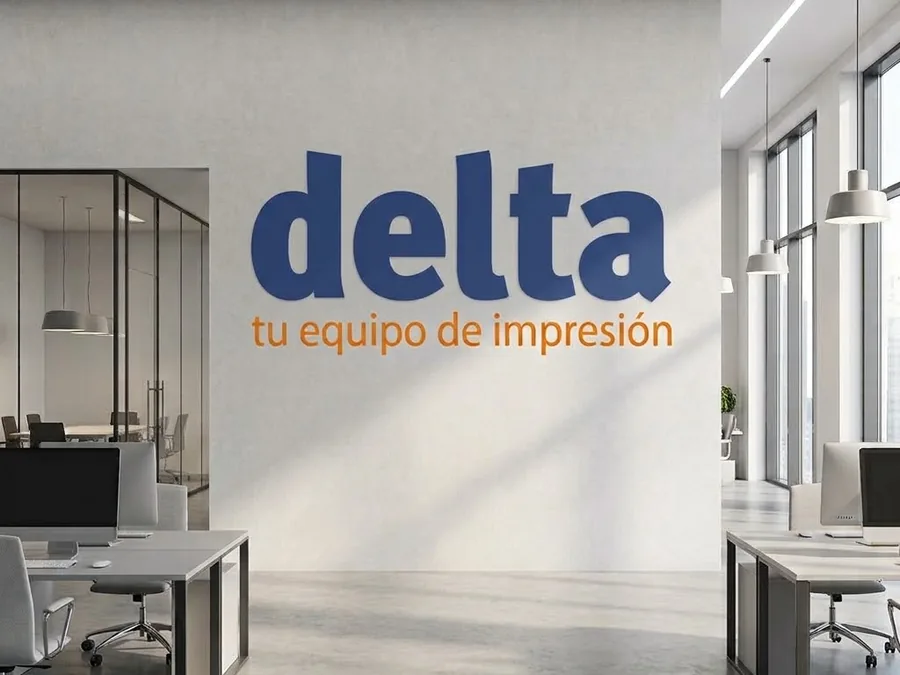 Logotipo de Delta en la pared de una oficina