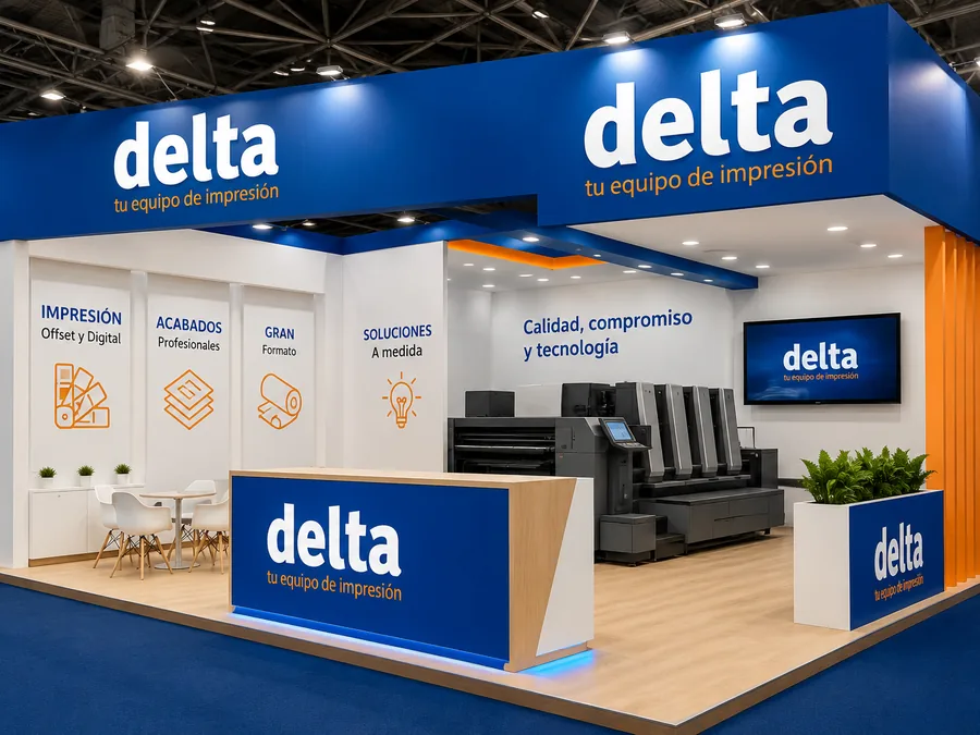 Stand de feria con la imagen de Delta